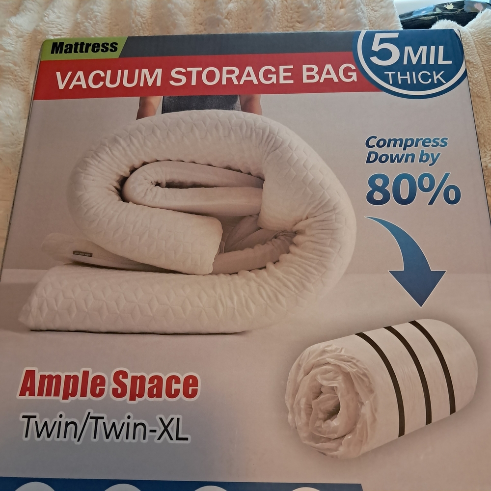 Twin / XL Mattress Vacuum Storage Bag | White 5 mil w Straps + Dbl Zipper - Picture 4 of 12